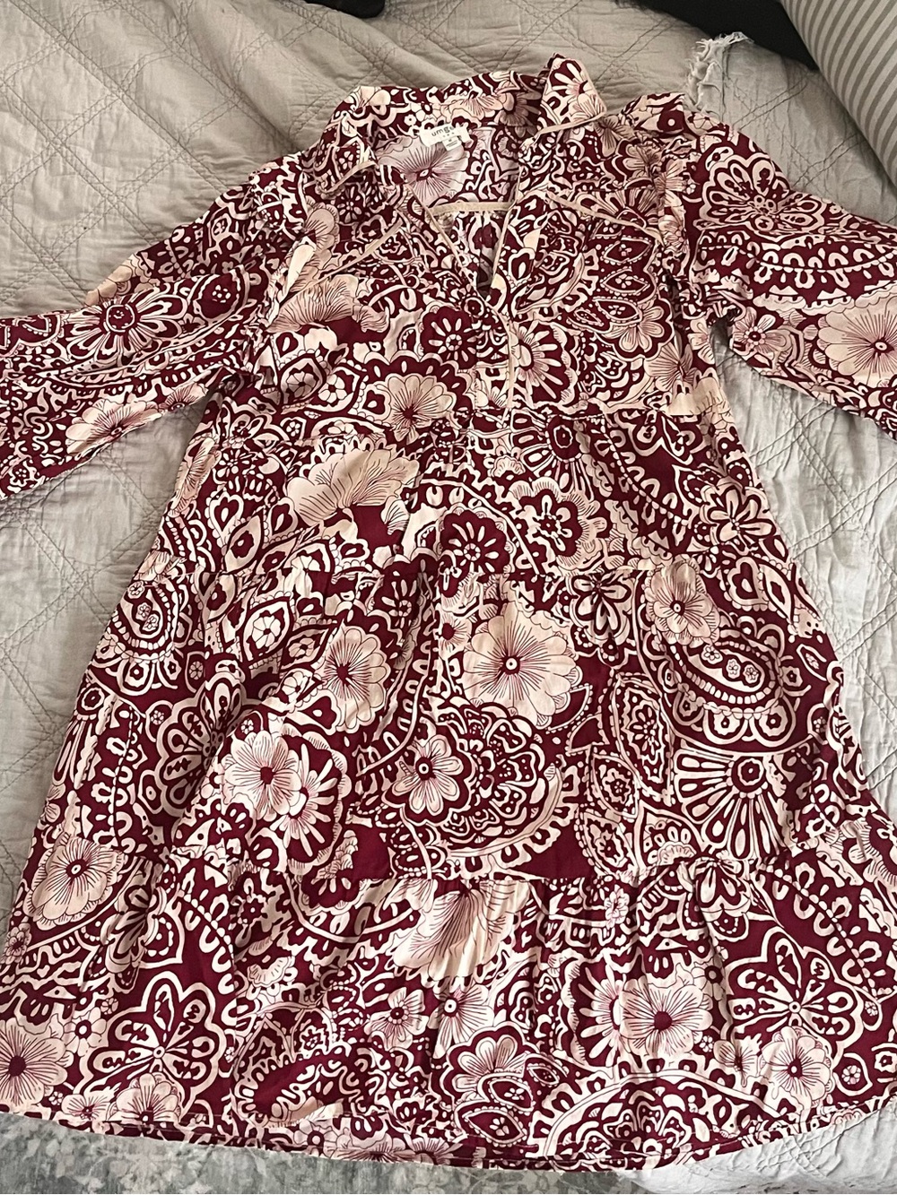 Burgundy Floral Print Dress